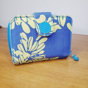 Kipling New Money Womens Wallet Blue Floral Print Small Zip Wallet Funky Pouch